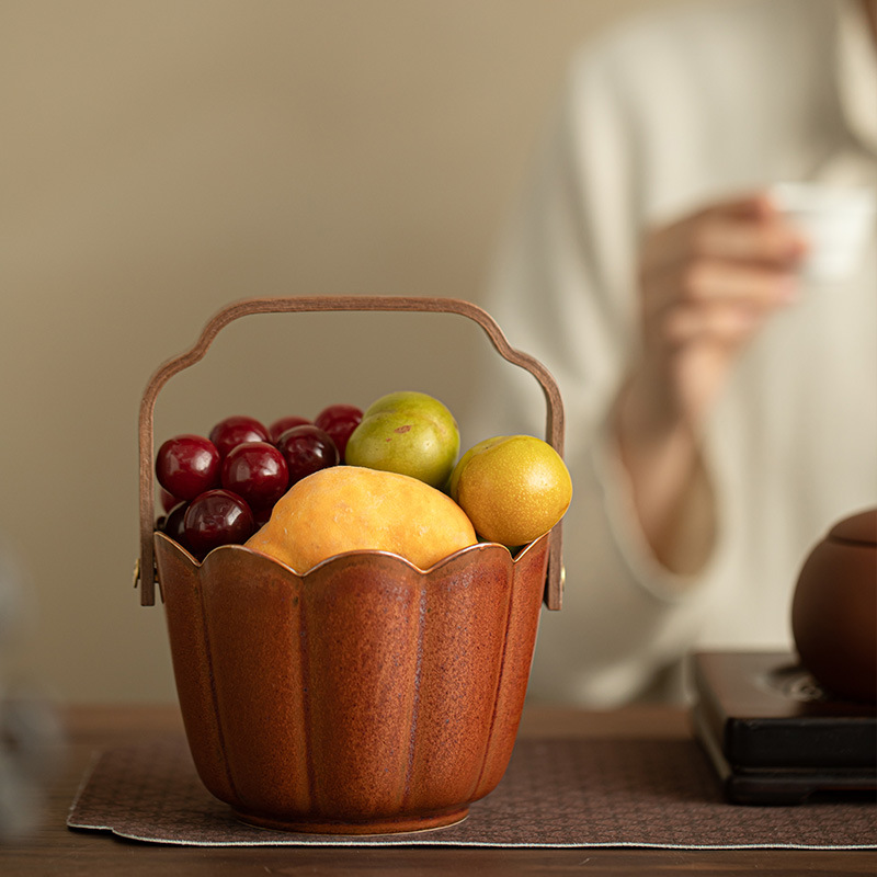  陶瓷手提果籃零食糖果點心盤