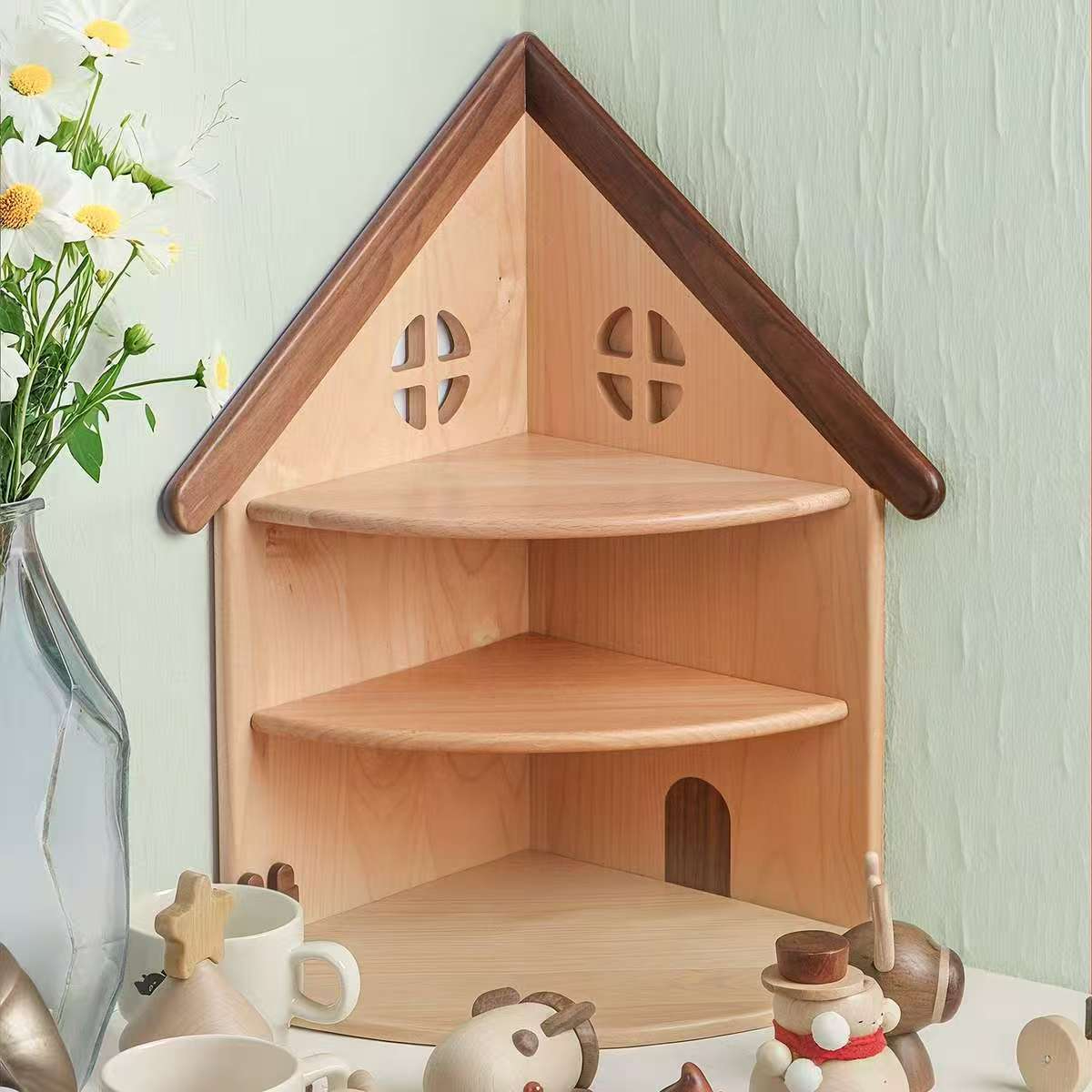 小房子實木轉角置物架