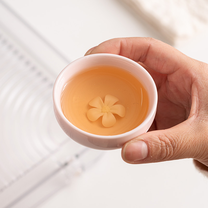 桃粉捏花茶杯品茗杯