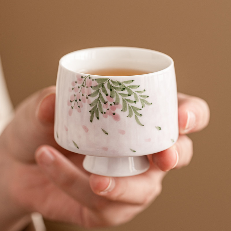 手繪紫藤花高足杯