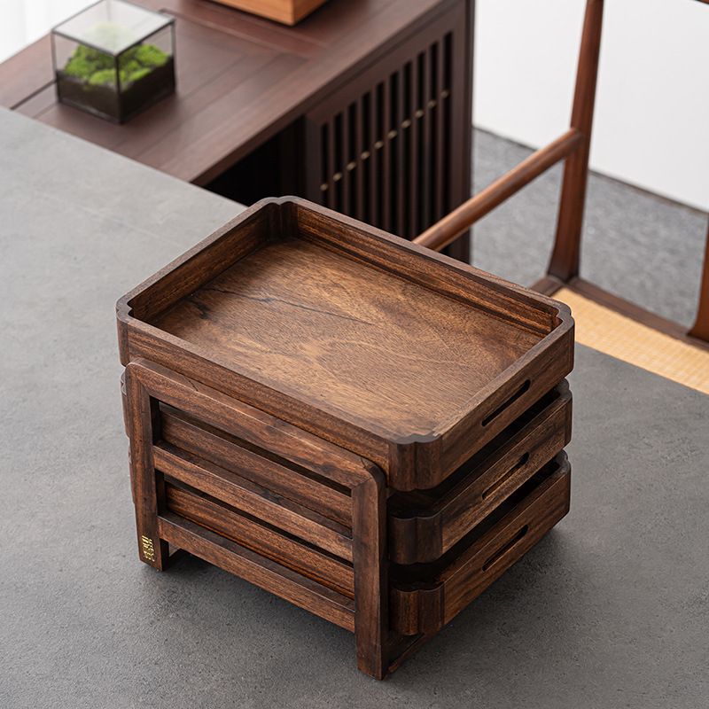 胡桃木多層抽屜式案頭收納盒