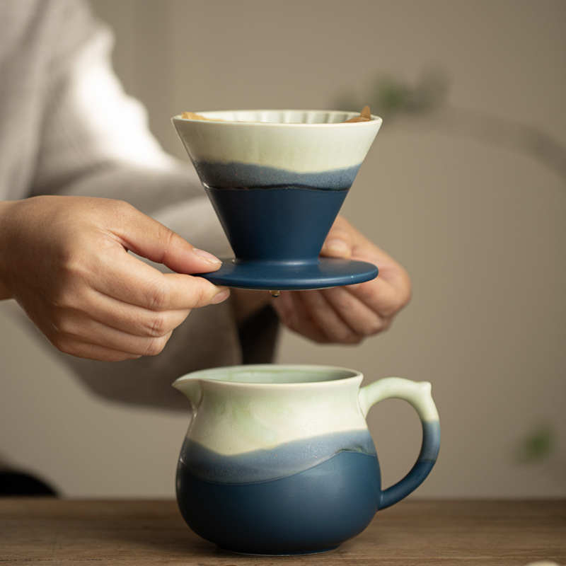 漸變釉陶瓷手沖咖啡壺套裝
