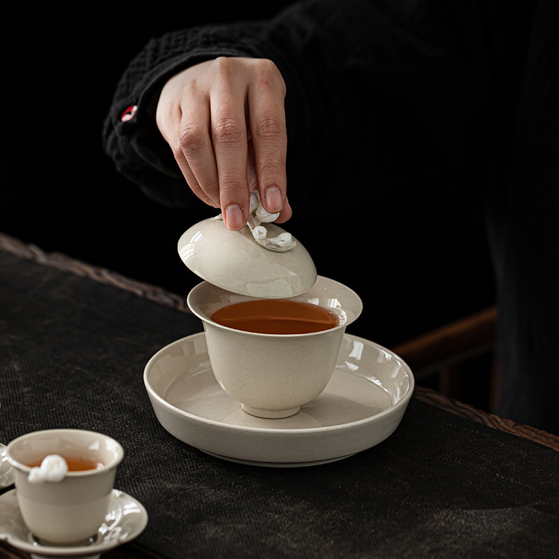 草木灰手工梅花蓋碗