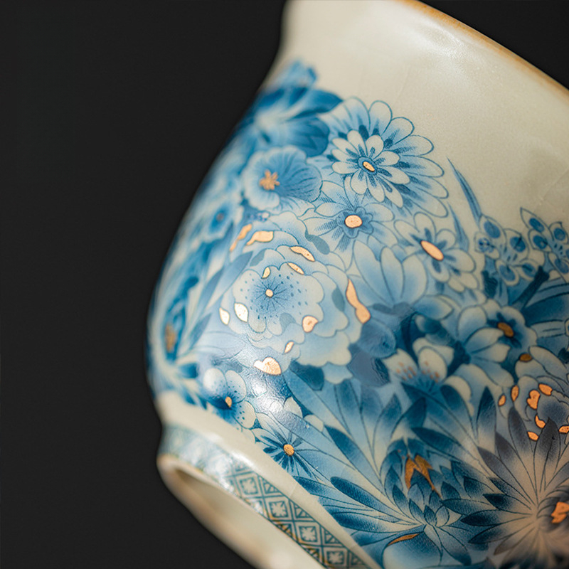 汝窑青花瓷快客杯戶外隨身一壺三杯