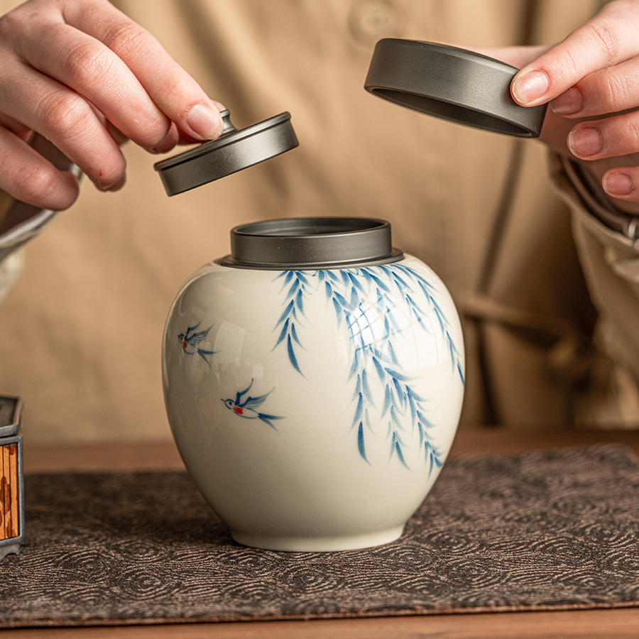 暖鶯新柳茶葉罐