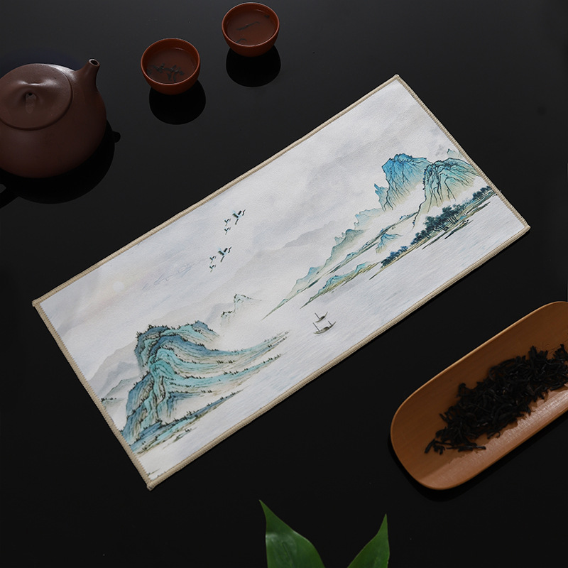 麂皮絨高檔茶巾中式復古彩繪茶墊