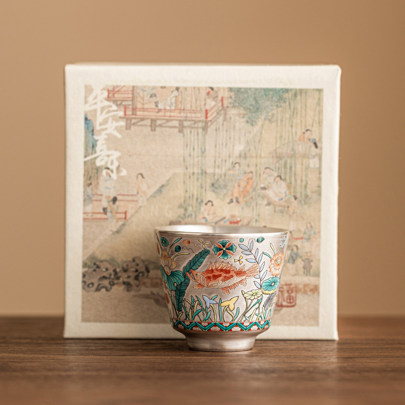 魚藻紋999鎏銀品茗杯