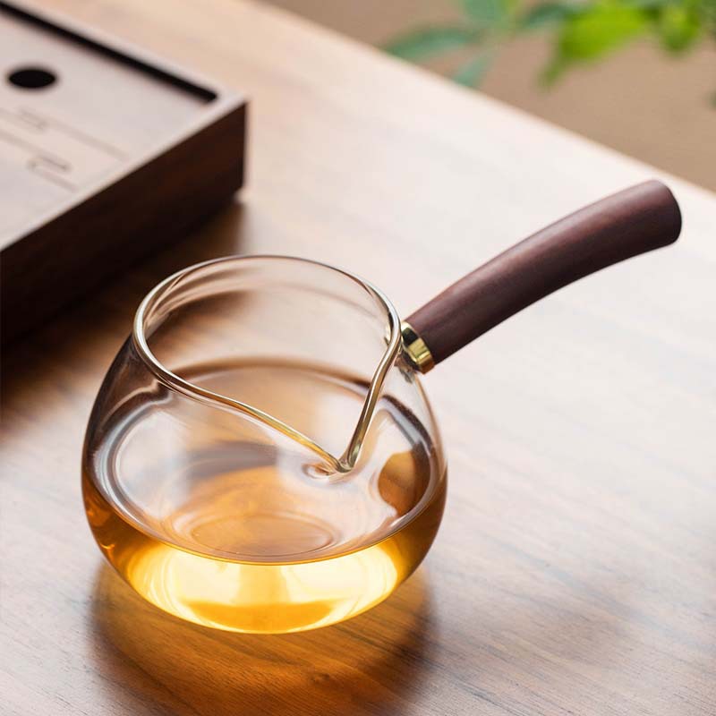 日式側把彎柄玻璃公道杯