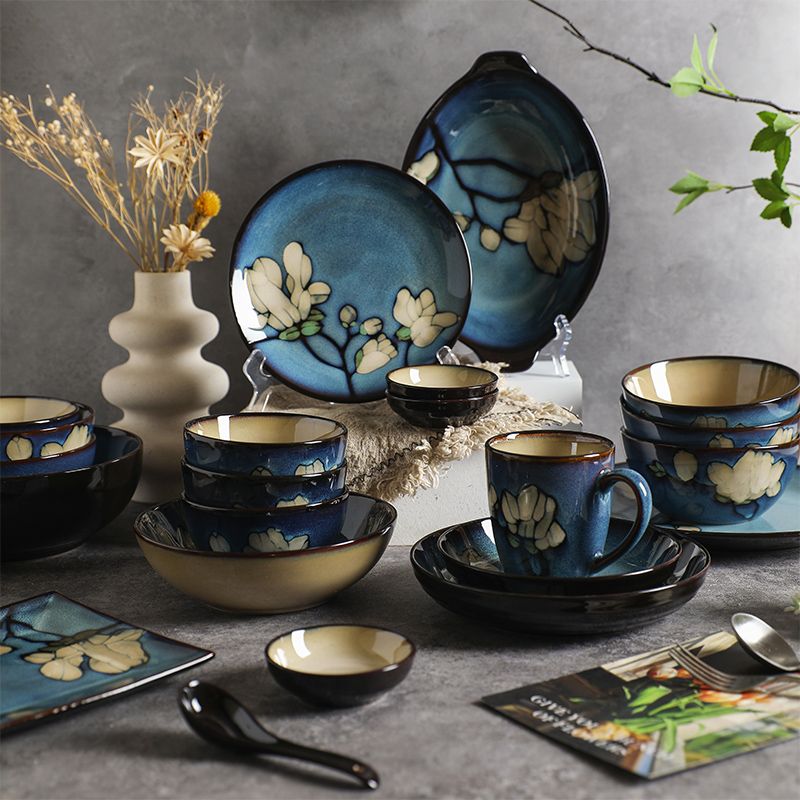 玉蘭花陶瓷餐具釉下彩飯碗湯碗套裝