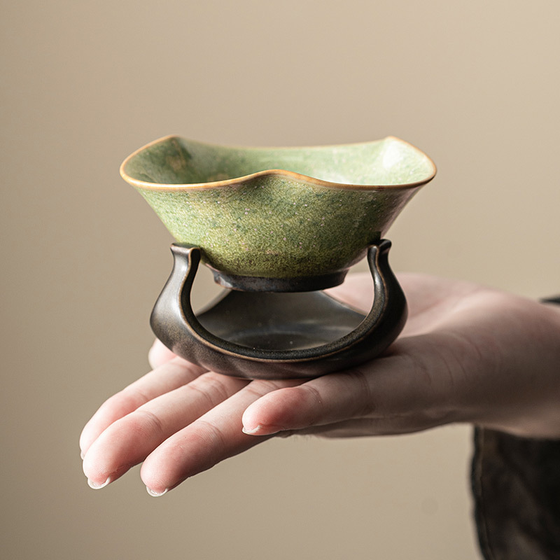 窯變星空綠復古一體茶漏茶濾