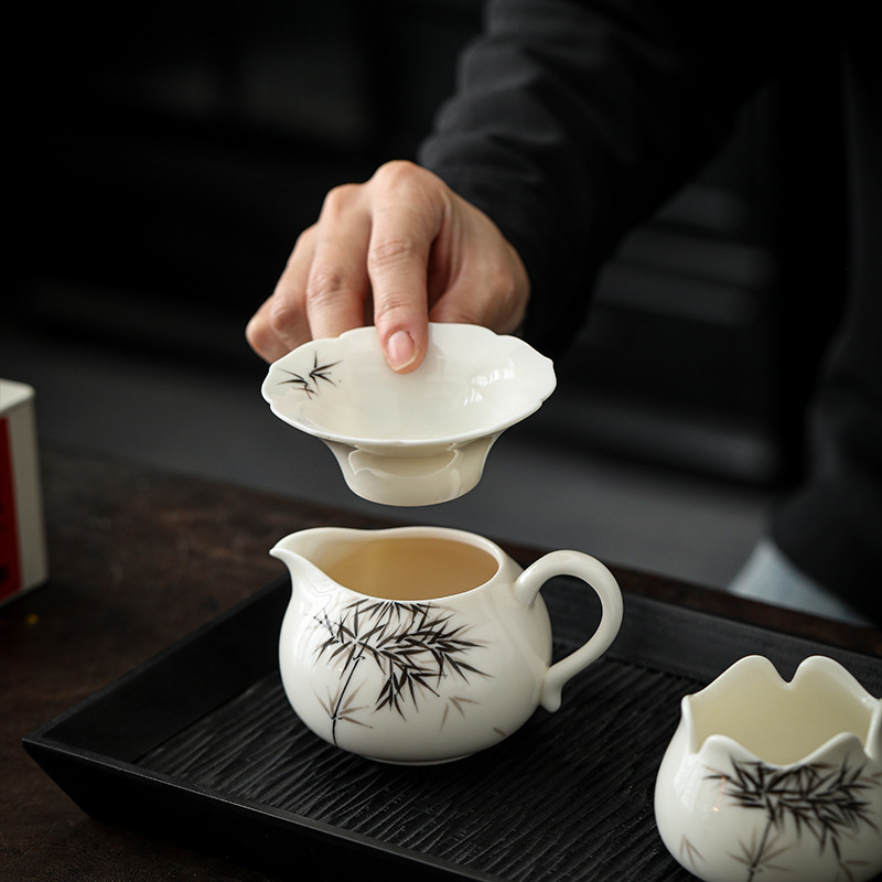 白瓷純手繪竹子茶漏