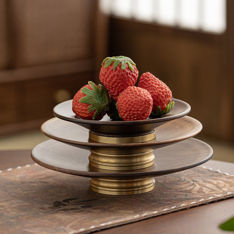 黑胡桃木日式銅圈茶點盤