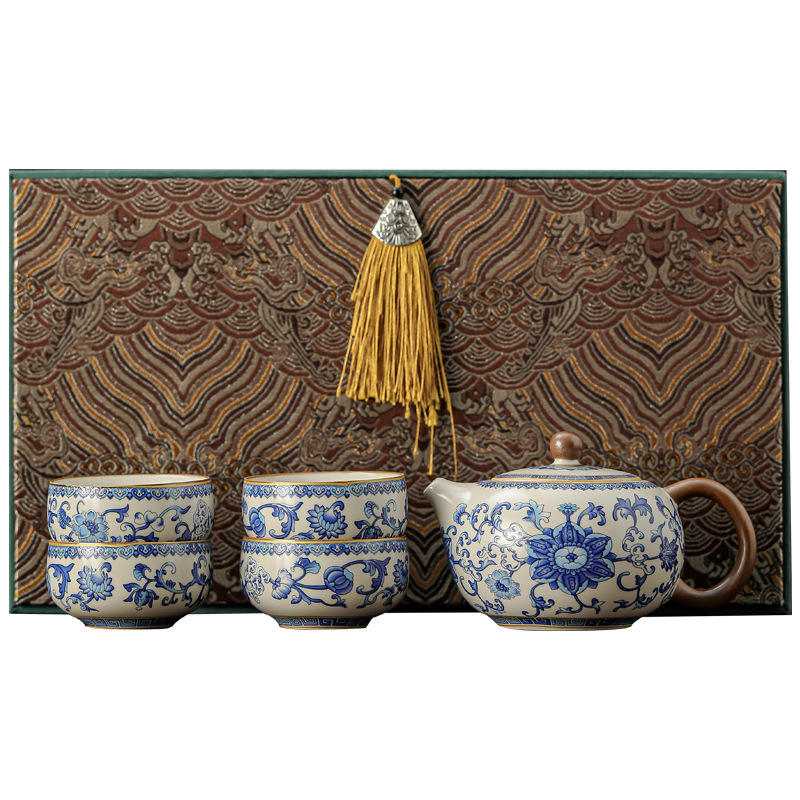 纏枝蓮汝窯功夫茶具套裝