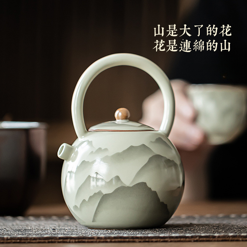 汝窯復古陶瓷圓滿提梁壺