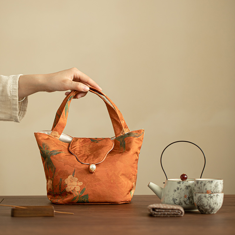 手工香雲紗茶事包茶具收納包