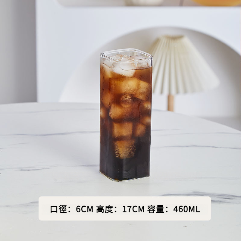 Ins餐廳北歐網紅冷飲玻璃杯 方形水杯果汁杯蘇打水杯簡約氣泡酒杯
