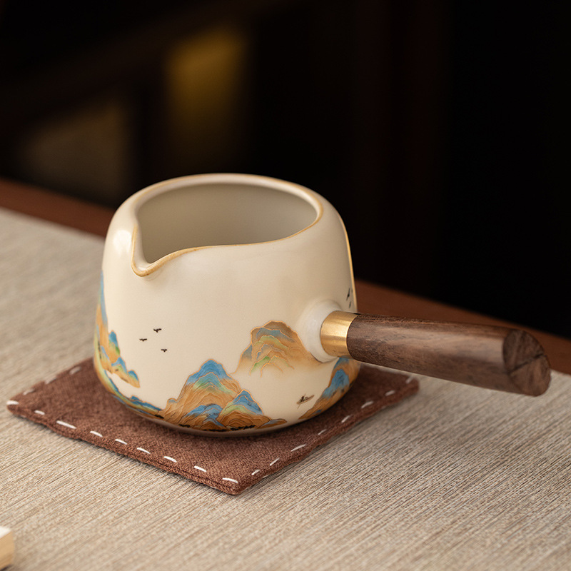 汝窯江山側把公道杯