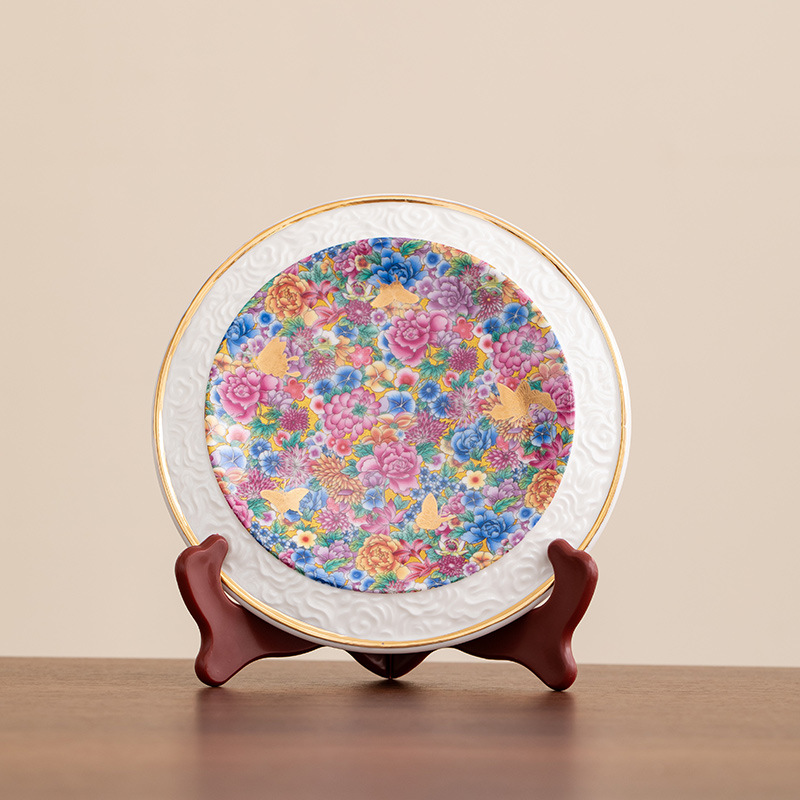 琺瑯彩芳華萬花陶瓷圓形壺承