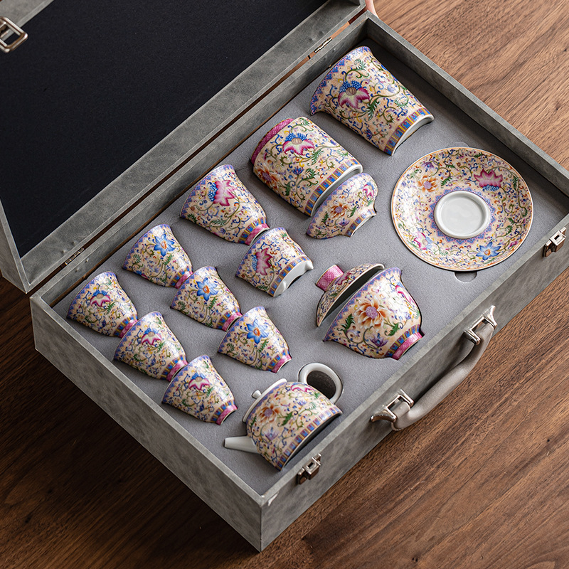 琺瑯彩茶具套裝禮盒版