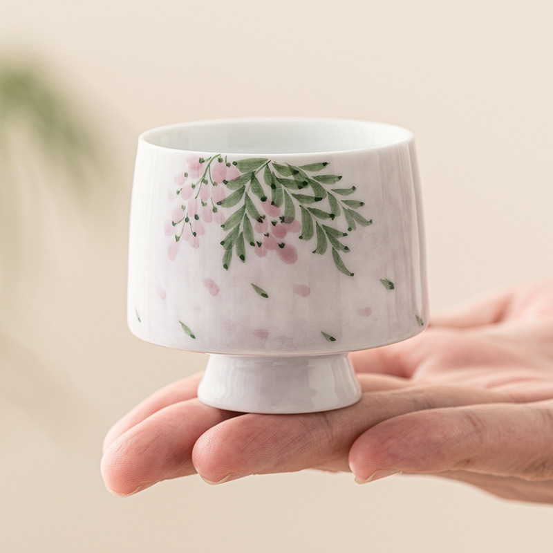 手繪紫藤花高足杯