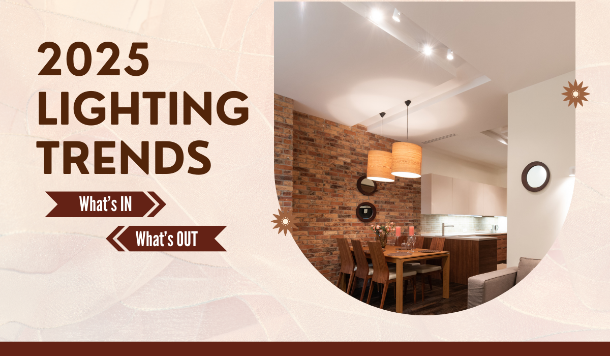 2025 lighting trends featuring modern pendant lights and recessed ceiling spotlights in a contemporary dining space by Light Makers.