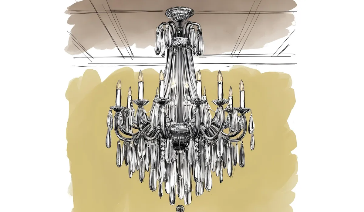 Hand-drawn sketch of a custom chandelier for bespoke lighting design.