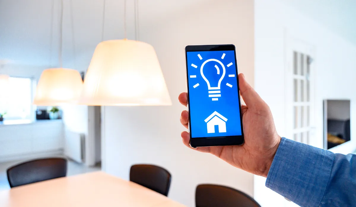 Smart home lighting system with mobile app control.