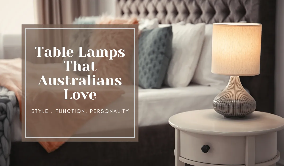 Modern table lamp in an Australian bedroom, providing warm ambient lighting for cozy home decor.