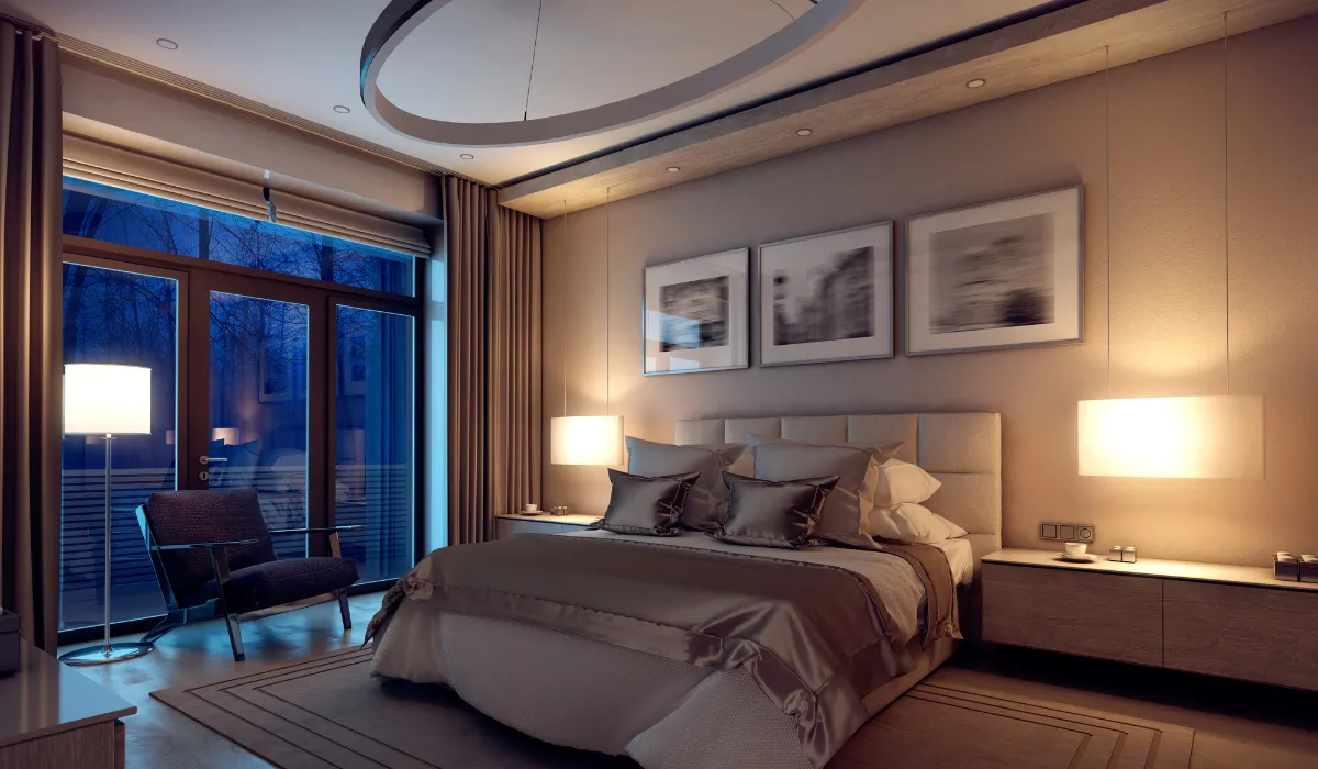 home bedroom hotel with warm ambiance