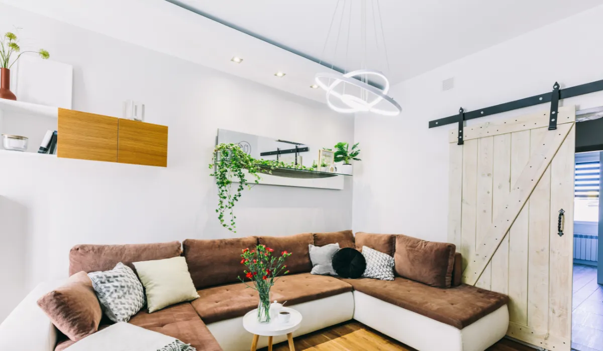 minimalist living room with ceiling light