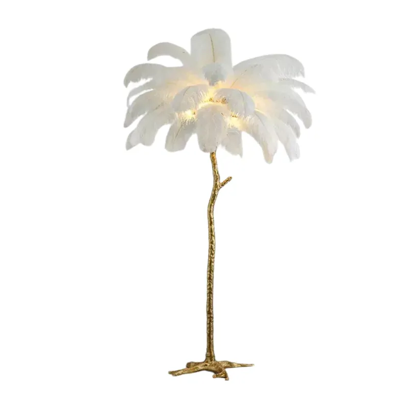 PeacockFeather Floor Lamp With Gold Stand
