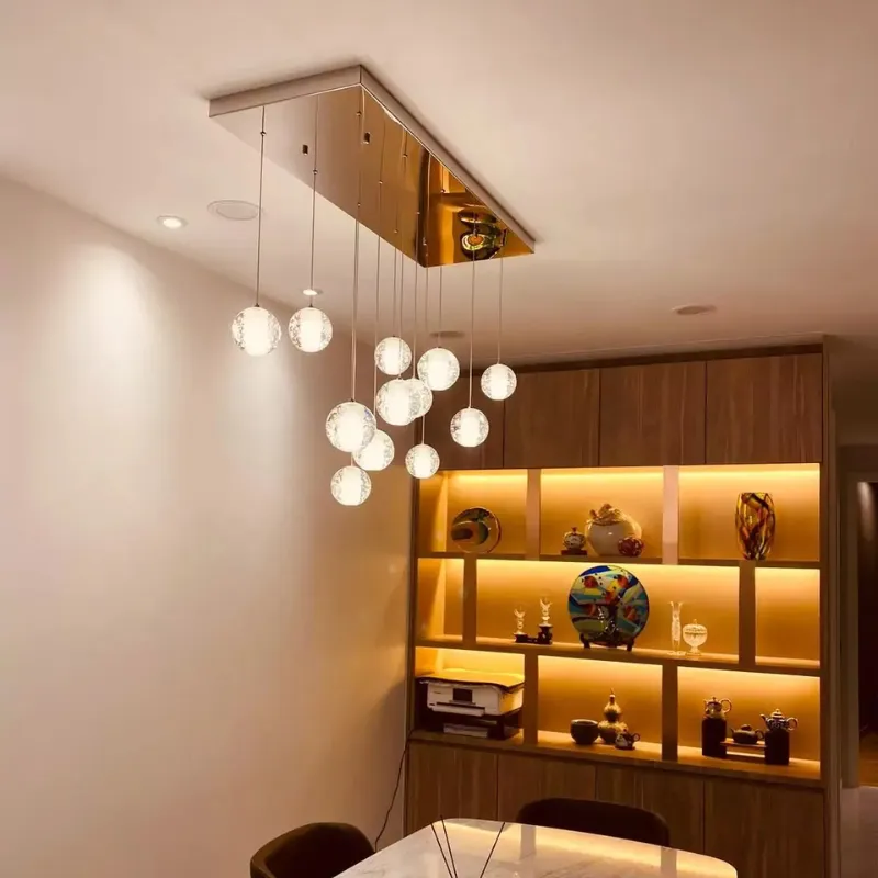 Sculpture custom lights with glass crystal orbs.