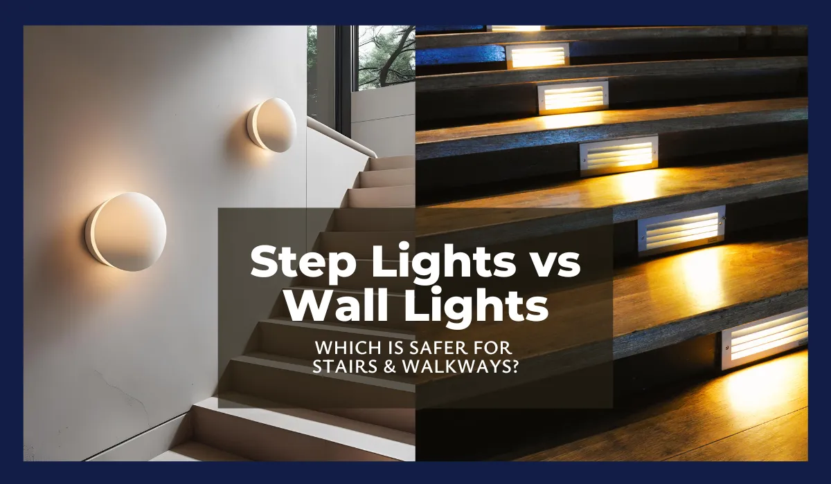 Comparison of step lights and wall lights for staircases and walkways