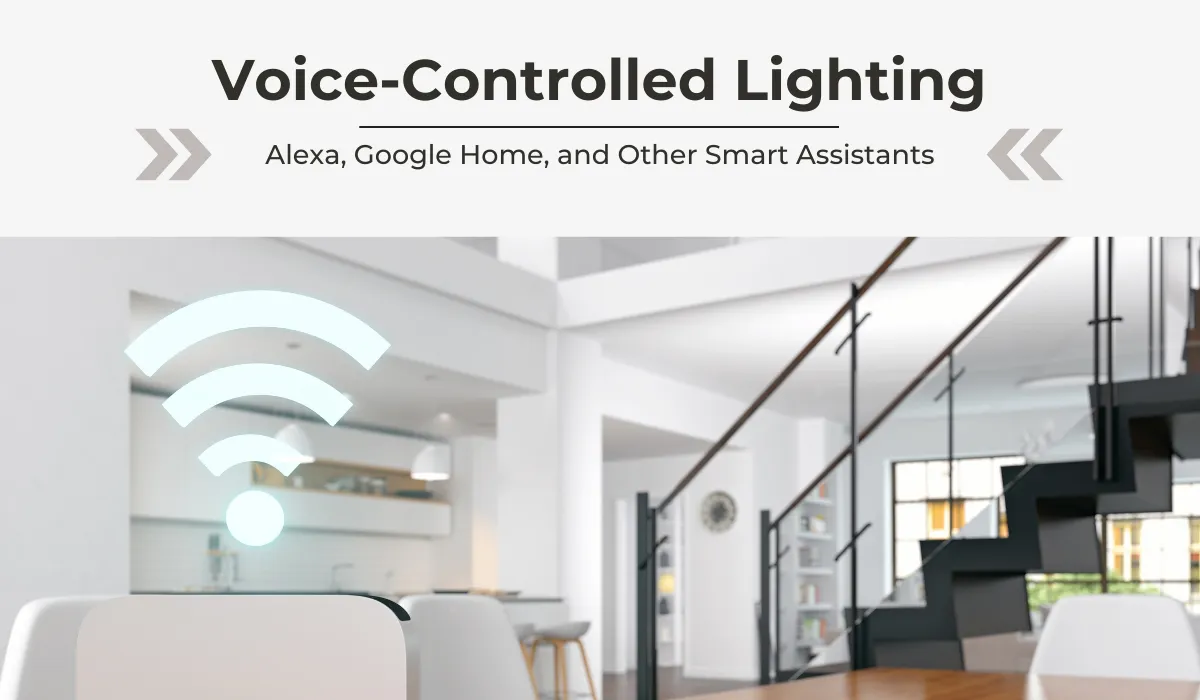 Smart home with voice-controlled lighting using Alexa and Google Assistant.