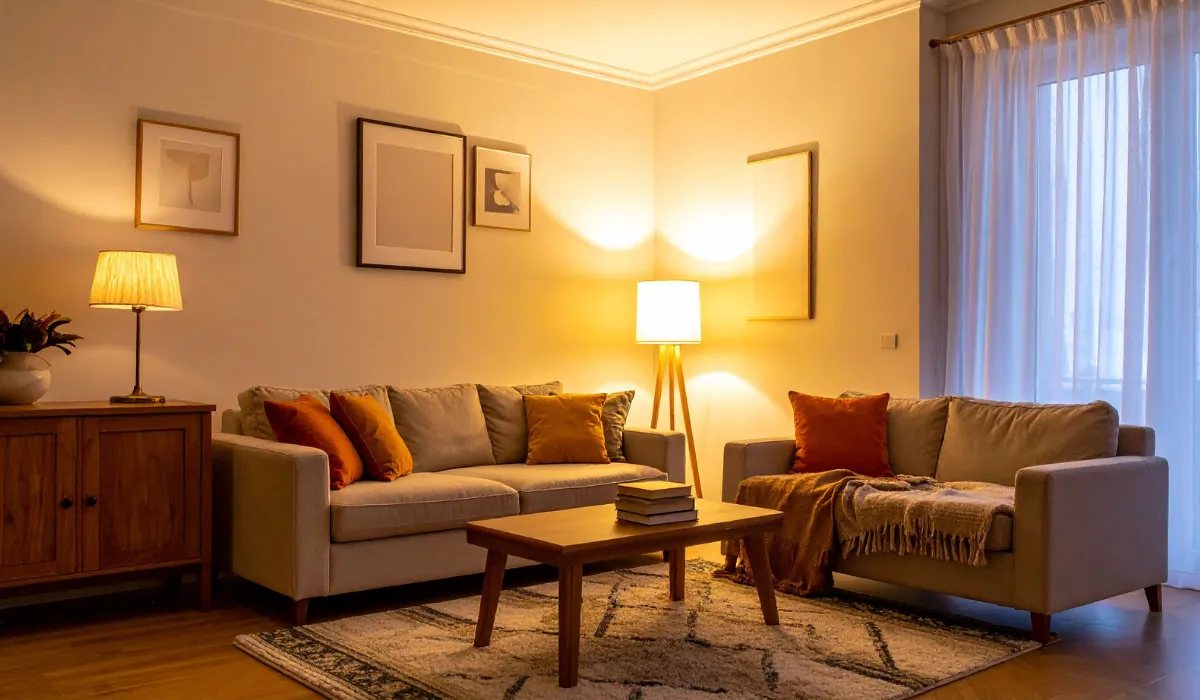 warm white lighting cozy living room