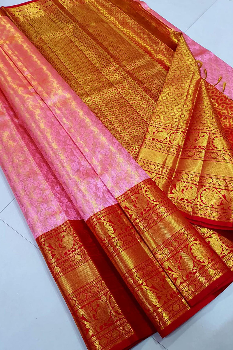 Pink And Red Soft kanjivaram silk sarees