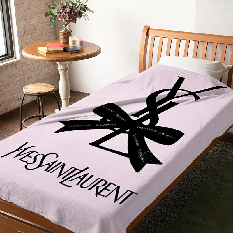 イヴサンローラン タオルケット 2枚セット ペア ベージュ ブルー 総柄