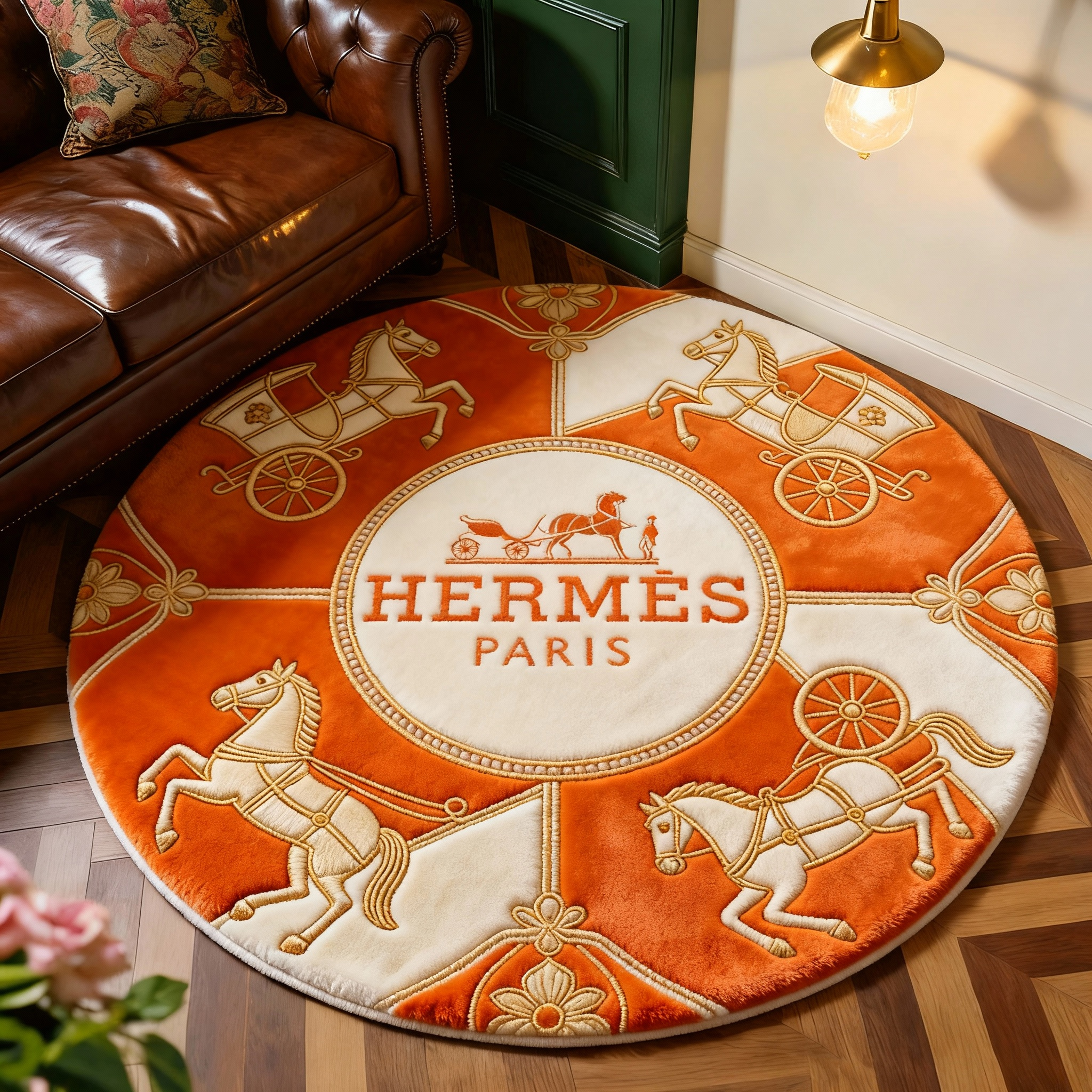 【エルメス】 ラグマット 円形 26017-57