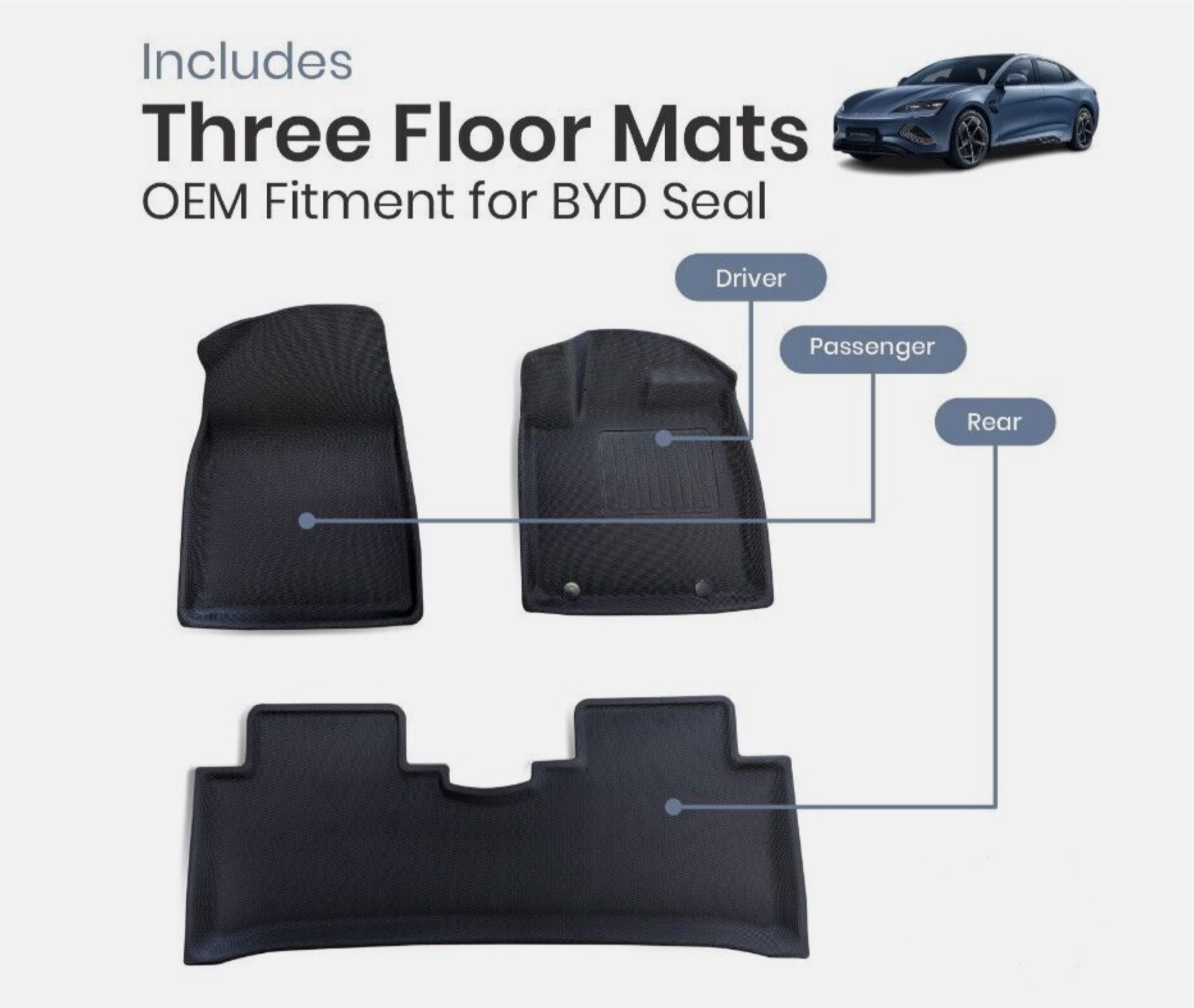 Floor Mats BYD SEAL 3D XPE Textured Look Rubber LinersEV MARKET