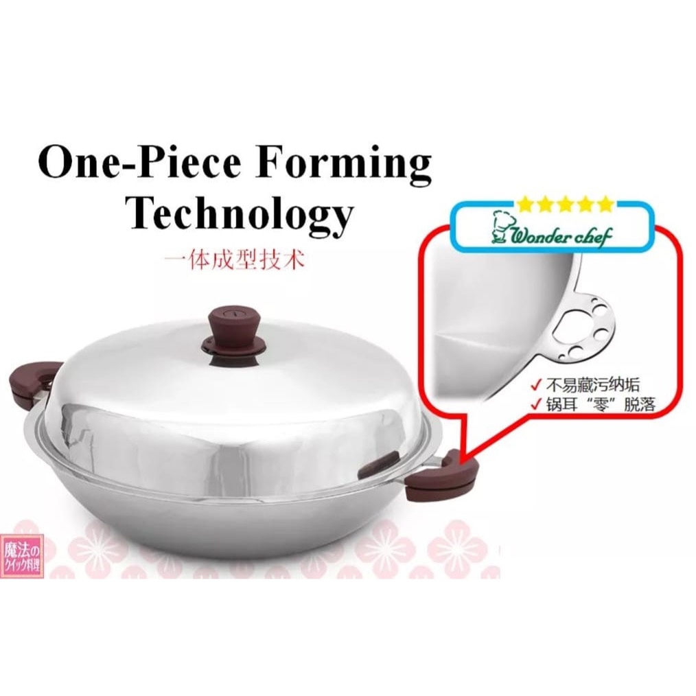 WONDERCHEF 40cm Round Bottom Wok 5-ply SUS304 One-piece Construction Frying Wok 圆底5层304不锈钢一体成型40cm炒锅-CF1-huwagroup