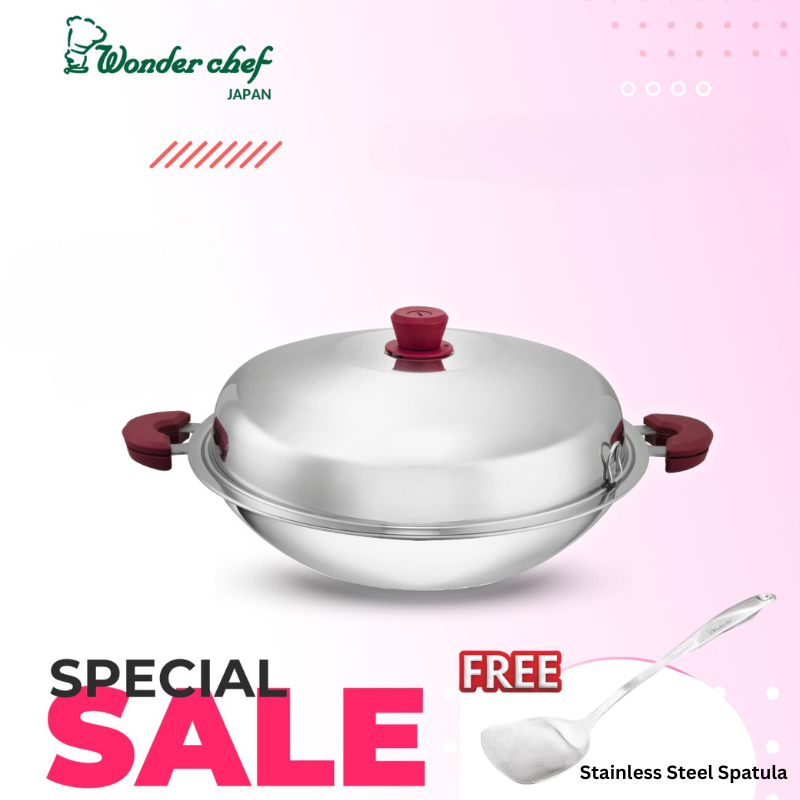 WONDERCHEF 40cm Round Bottom Wok 5-ply SUS304 One-piece Construction Frying Wok 圆底5层304不锈钢一体成型40cm炒锅-CF1-huwagroup