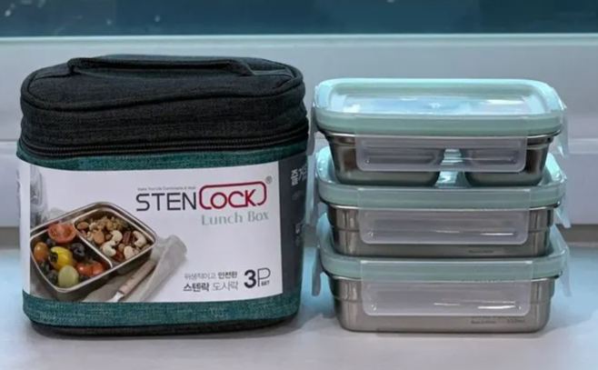DK70 - STENLOCK RECTANGLE LUNCH BOX (S) 三层方形不锈钢便当 (小号) (300ML / 350ML X 2)-huwagroup