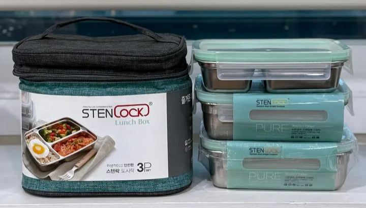 DK71 - STENLOCK RECTANGLE LUNCH BOX (M) 三层方形不锈钢便当 (中号) (500ML/730ML X 2)-huwagroup