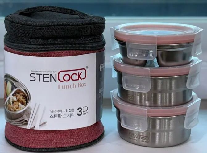 DK68 -STENLOCK ROUND LUNCH BOX S 三层圆形不锈钢便当盒(200ML/300ML x 2）-huwagroup