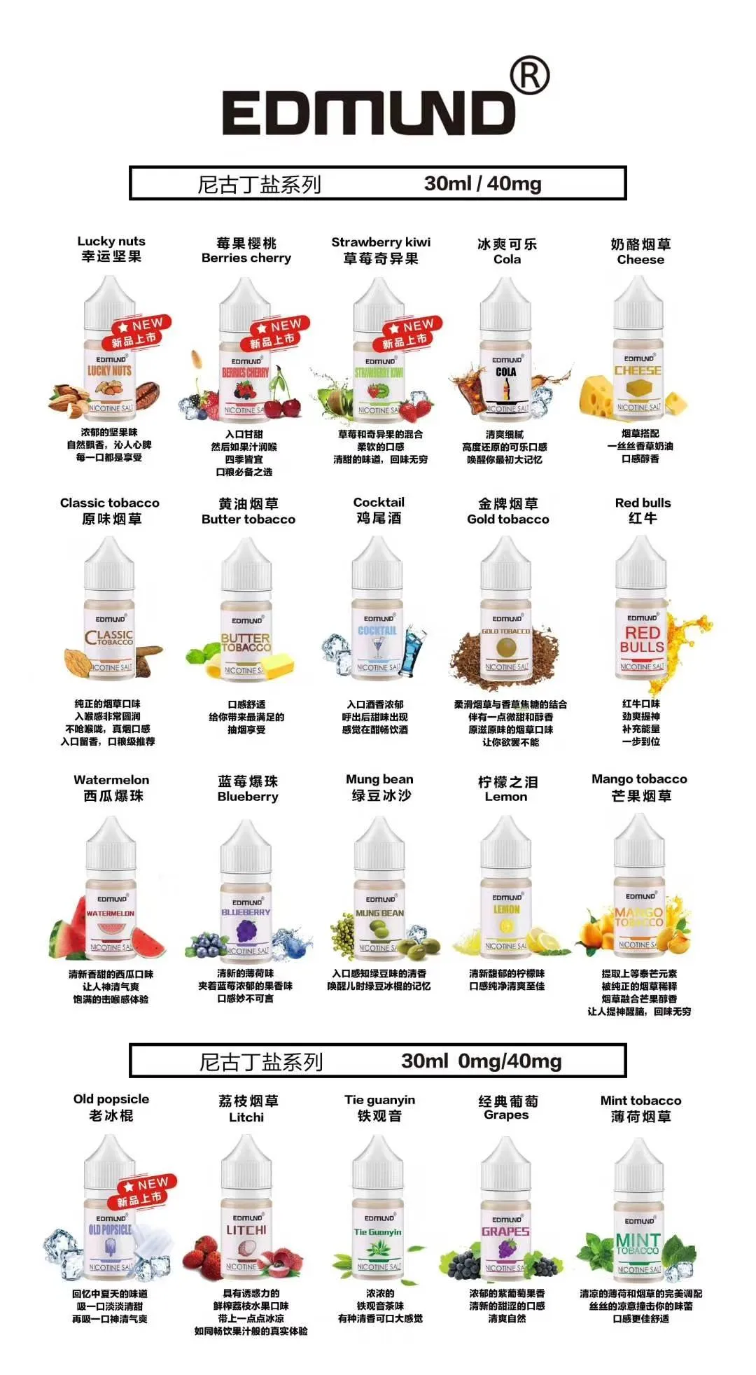 【EDMOUND 歐姆煙油】電子煙煙油 丁鹽 鹽油 30ml 40mg 買5送1