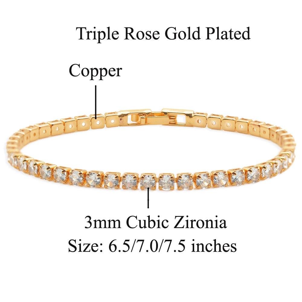 14K Gold Plated 3mm Cubic Zirconia Classic Tennis Bracelet for Women Girl 6.5-7.5 Inch Dropshipping Dainty Jewellery Hip Hop
