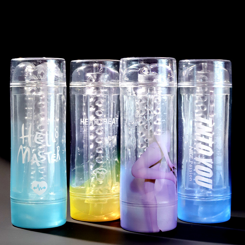 水晶手動飛機杯 | 雙頭設計自慰杯 | 顆粒碰撞夾吸