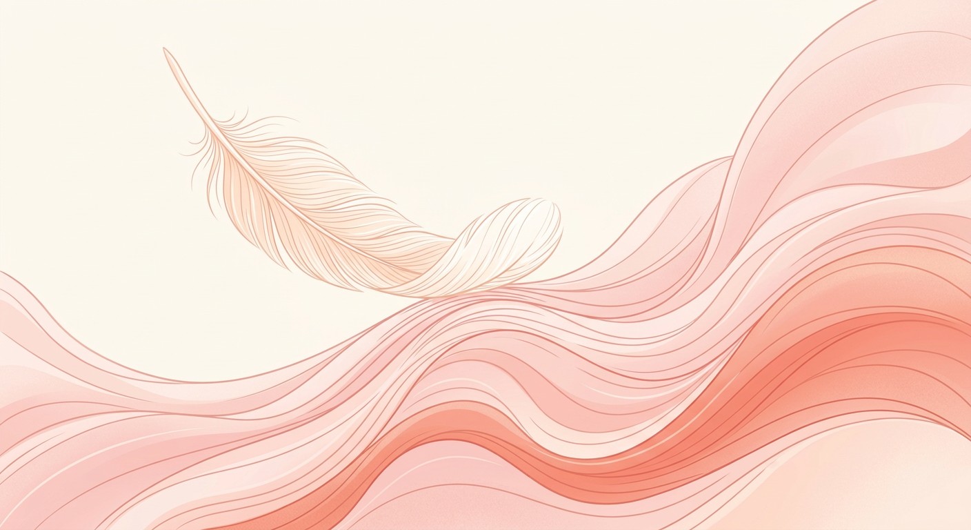 羽毛輕觸絲綢的唯美插圖,代表私密處需要溫柔對待,避免過度摩擦導致陰蒂痛或陰蒂敏感