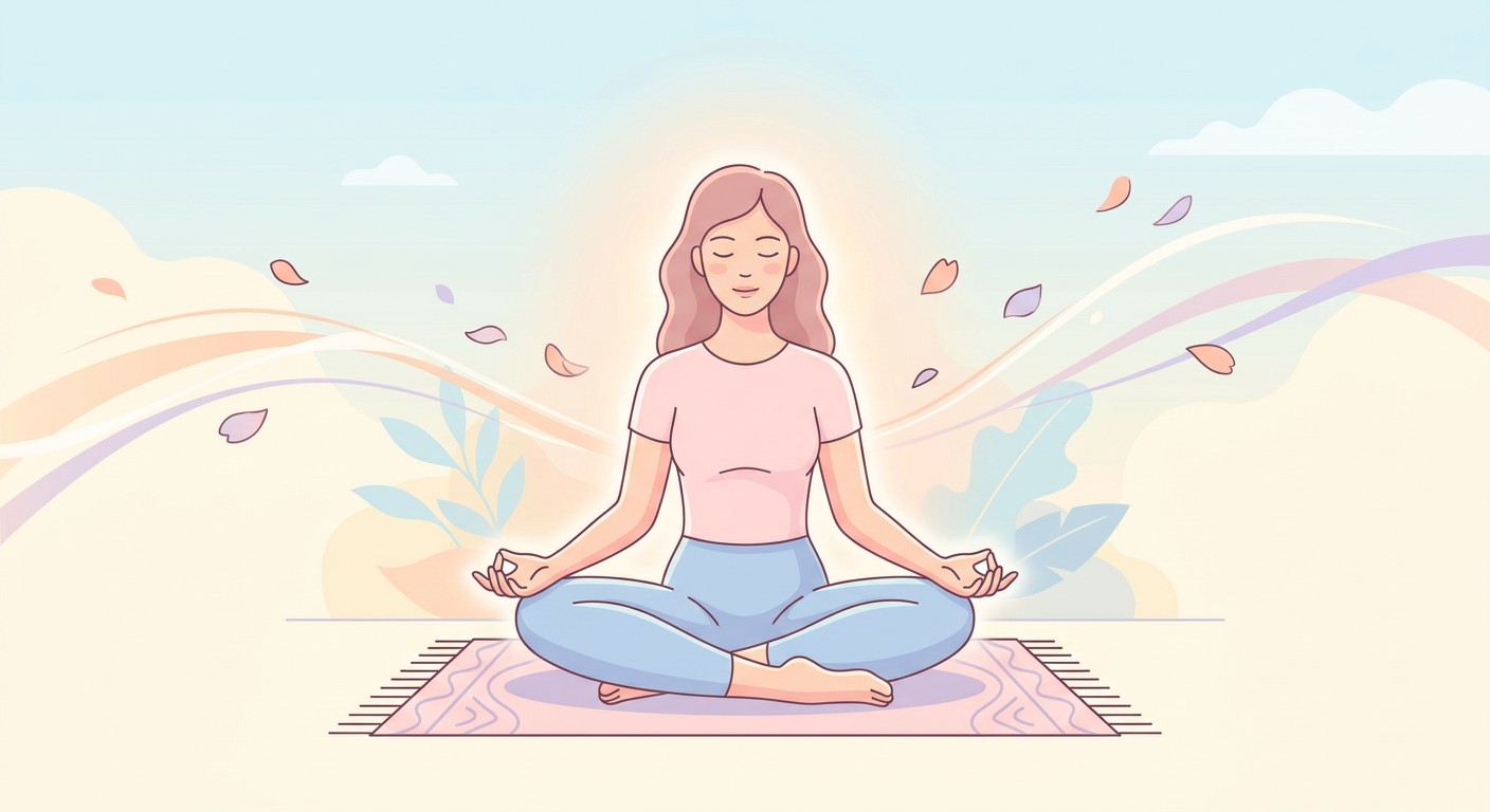 放鬆冥想的女性剪影插圖,象徵放下心理壓力與焦慮,改善陰蒂無感的困擾