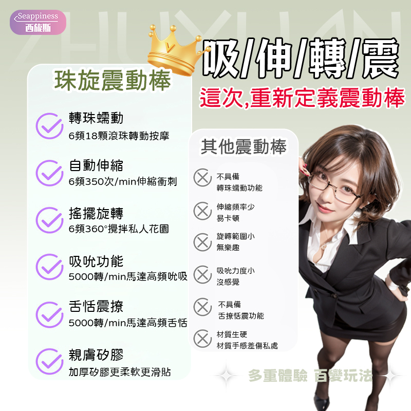 珠旋三環按摩棒 | 超長伸縮轉珠自動鑽 | 蜜豆吸吮 飽滿轉珠